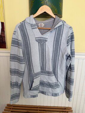 Faherty Striped Baja Hoodie S Gray & White Cotton Blend